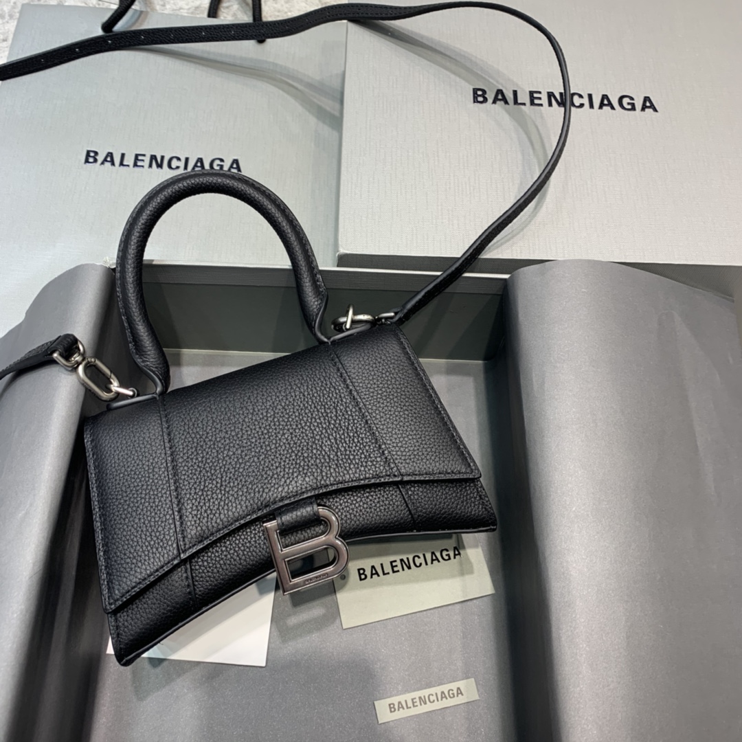 Balenciaga Hourglass XS Handbag Grain Calfskin Shoulder Bag Black